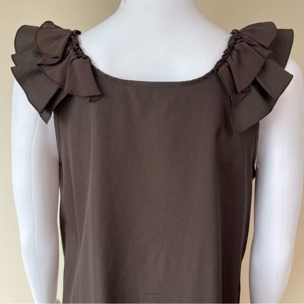 Les Copains Ruffle Brown A Line Dress Cotton 42 M - Picture 4 of 14